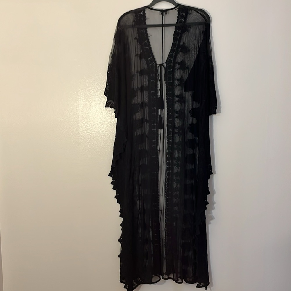 Sheer Black Lace Swim Coverup Kimono - Picture 6 of 12
